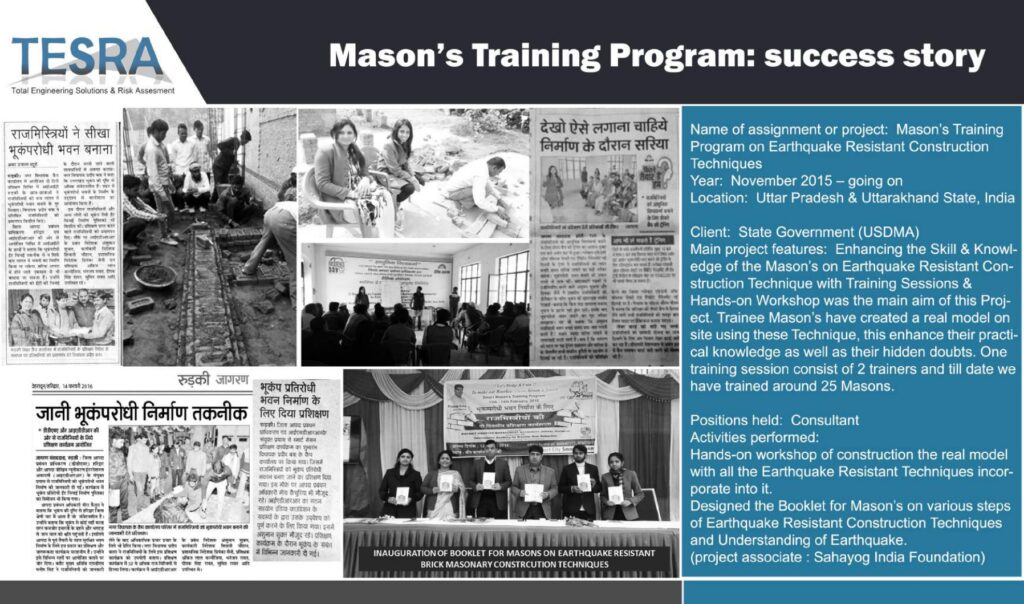 Mason’s Training on Earthquake Resistant Construction in India